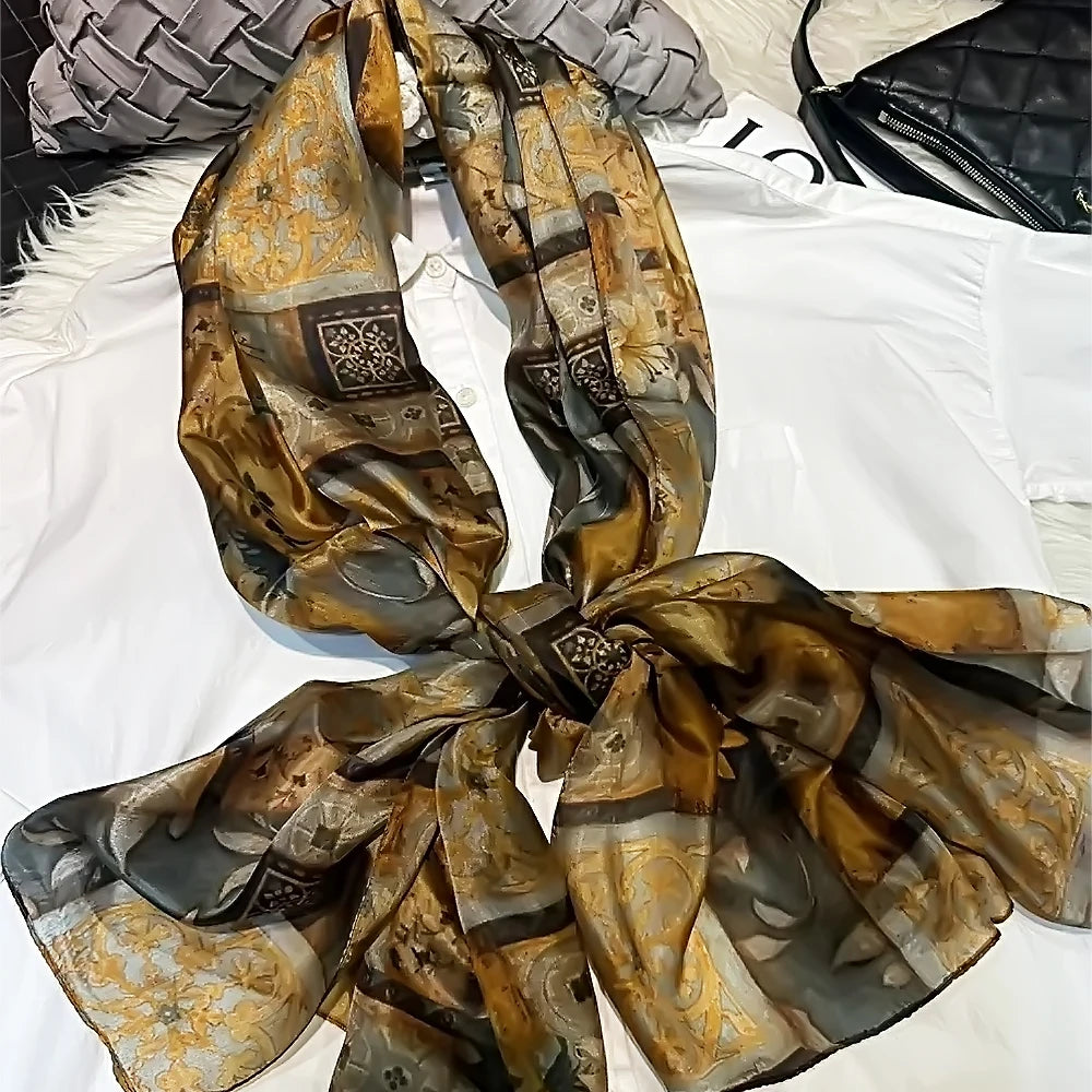 BYSIFA|New Brand Coffee Gold Silk Scarf Shawl Fall Winter Accessories Women Long Scarves Hijabs Summer Beach Shawls Foulard