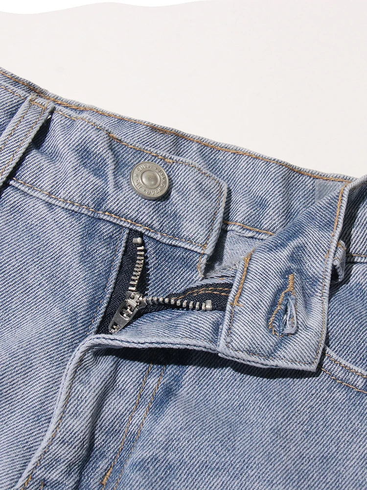 TWOTWINSTYLE Hollow Out Patchwork Diamonds Jeans For Women High Waist Patchwork Button Loose Wide Leg Demin Pant Female Fashion