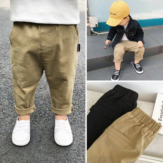 0-7Years Spring Autumn Kids Children Pants Baby Boy  Washed Casual Trousers Elastic Waist Straight/Harlan Multiple Styles