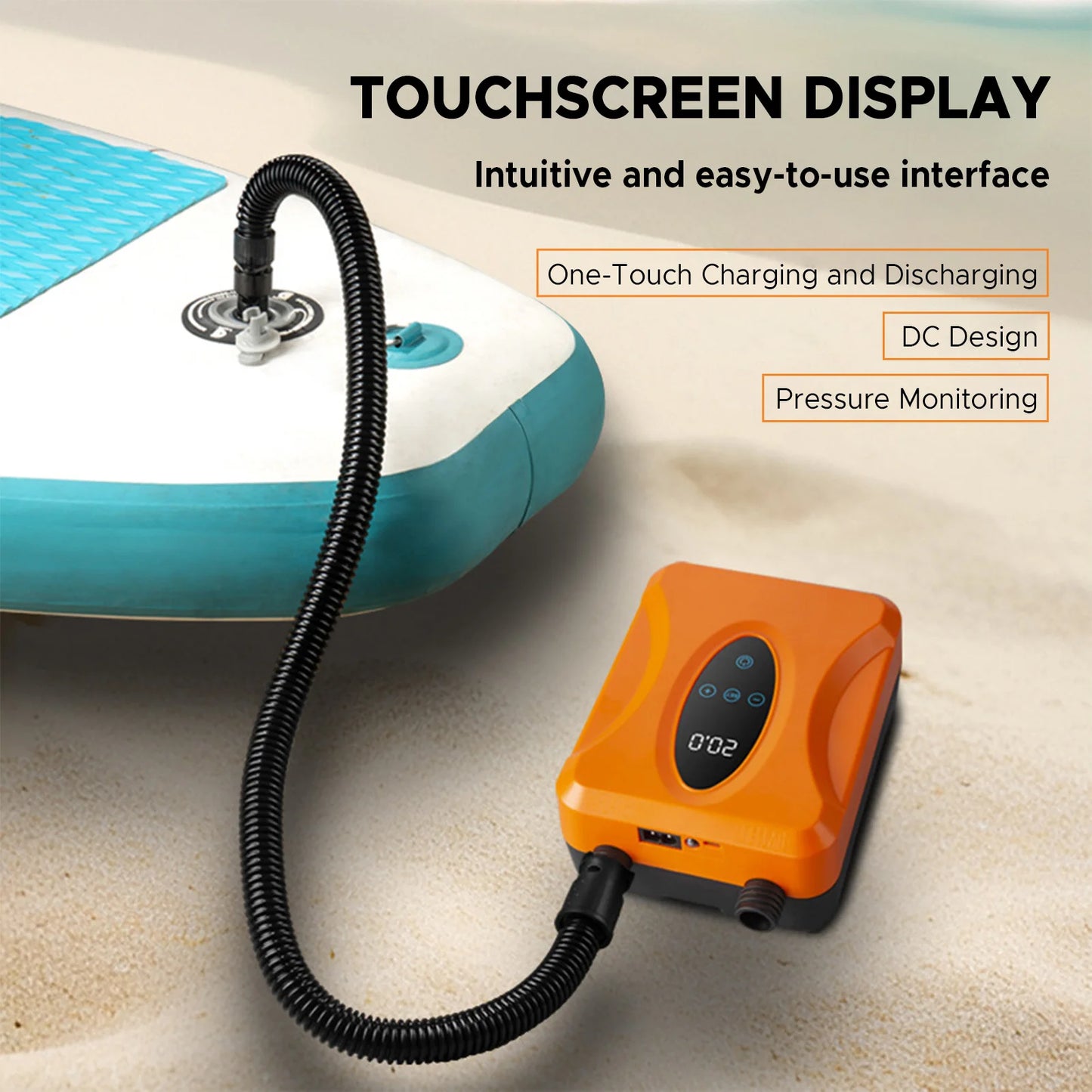 SUP Electric Pump for Paddle Board Portable Rechargeable Touchscreen Control with LED Light Inflator and Deflator Sup Accessorie