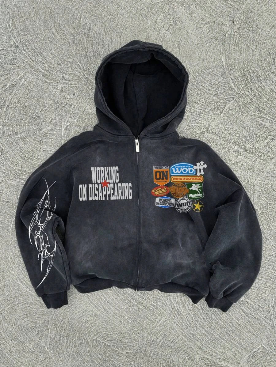 Y2K retro hip-hop trend pattern print men clothing streetwear hoodie fall winter Harajuku jacket gothic casual zip up hoodies