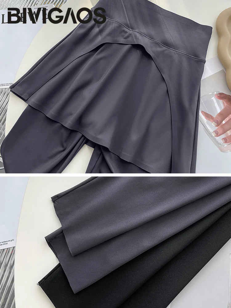 BIVIGAOS 2024 Spring Summer New Sports Yoga Leggings Culottes Women Fake Two-Piece Pants Skirt High Waist Shark Leggings