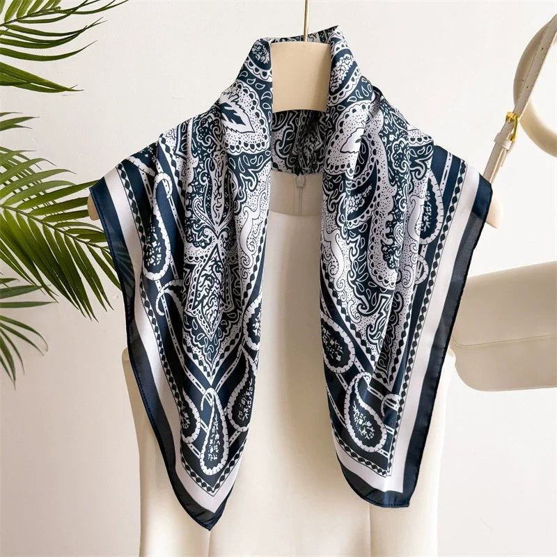 70cm Retro Cashew Flower Scarf Women's Imitated Silk Fabric Trendy Versatilescarves Headscarf Shawl Tying Imitated Silk Scarf