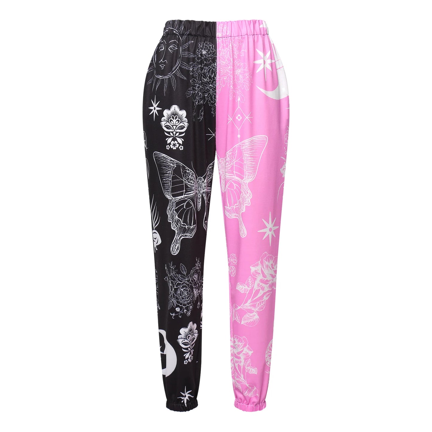 Women's Boho Hippie Harem Pants High Smocked Waist Printed Patchwork Sweatpants Yoga 90S Goth Baggy Casual Trousers