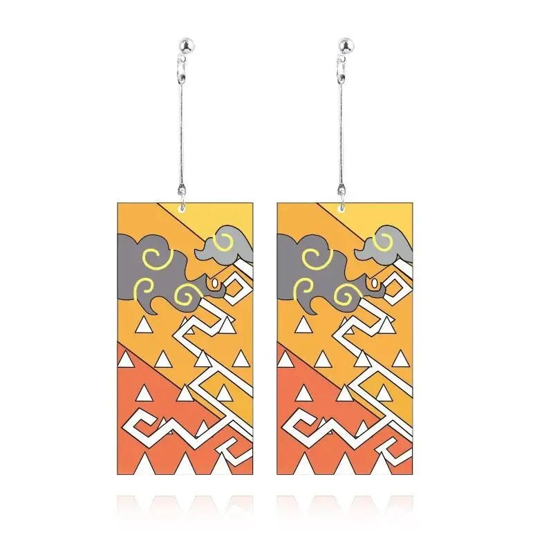 Demon Slayer Kamado Tanjirou Earrings Ear Clip Cosplay Halloween Accessories Prop for Womens Girls