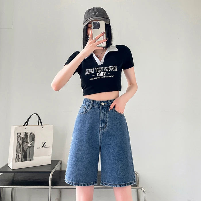 2024 Summer New Women Shorts Jeans Baggy Straight Vintage Streetwear Jeans Shorts Women Clothing Blue Black  Y2K