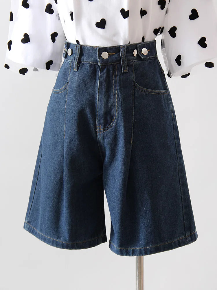 Summer Jean Shorts Women Denim High Waist Black Baggy Short Jeans Summer Pants Women's Bermuda Denim Shorts Wide Leg For Women