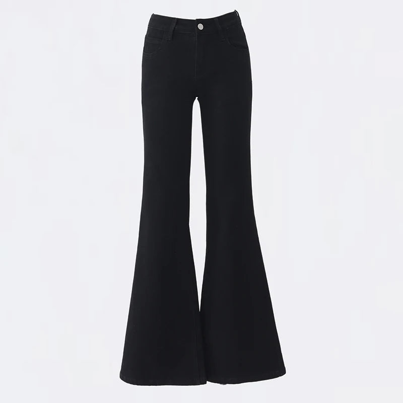 KSTUN 2025 New Low Waist Boot Cut Jeans For Women Fashion Stretch Denim Flared Pants Black Casual Female Bell Bottom Trousers