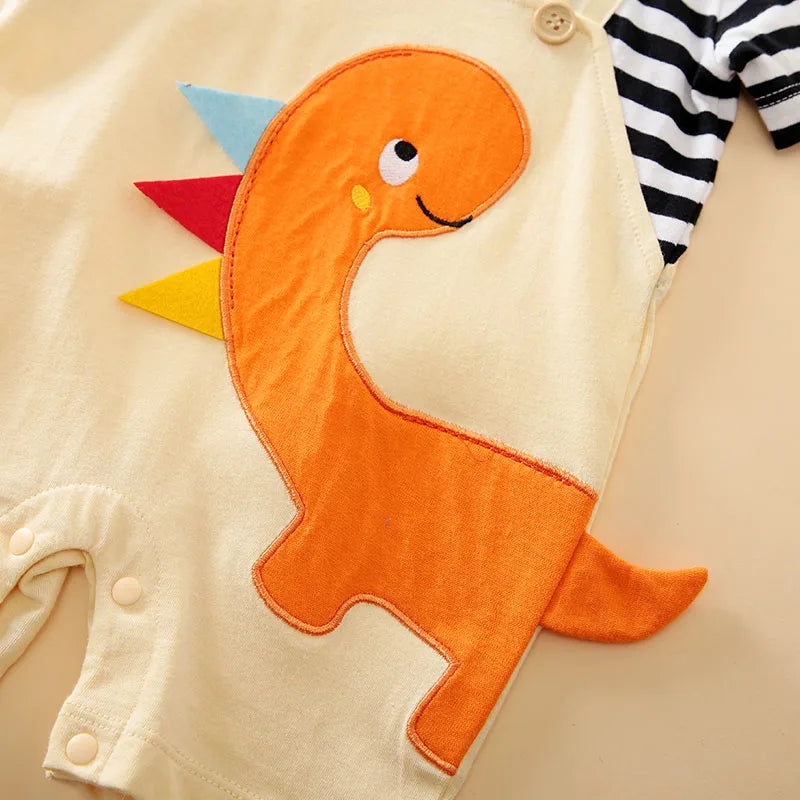 0-18 Baby Jumpsuit Cartoon Shoulder Strap Dinosaur Embroidered Cotton Comfortable And Soft Summer Short Sleeved Newborn Clothes