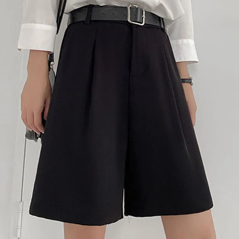Suit Shorts Women Elastic Waist Loose Japan Casual Fashion Preppy Style Thin Straight  Harajuku Female New