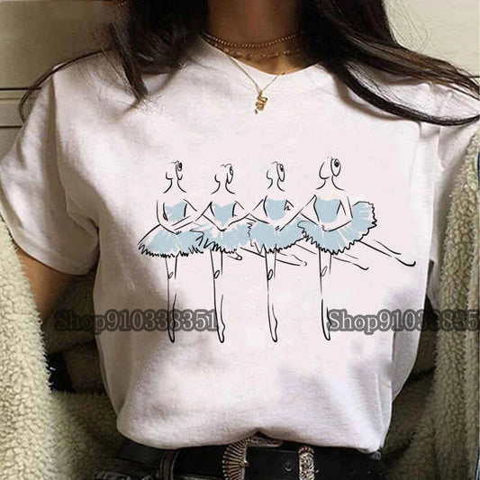 2023 Ballet Dancer Printed T Shirt Women T Shirt 90s Cartoon Graphic Tops Ladies T-shirt Casual Woman Shirt Clothes Fashion Tee