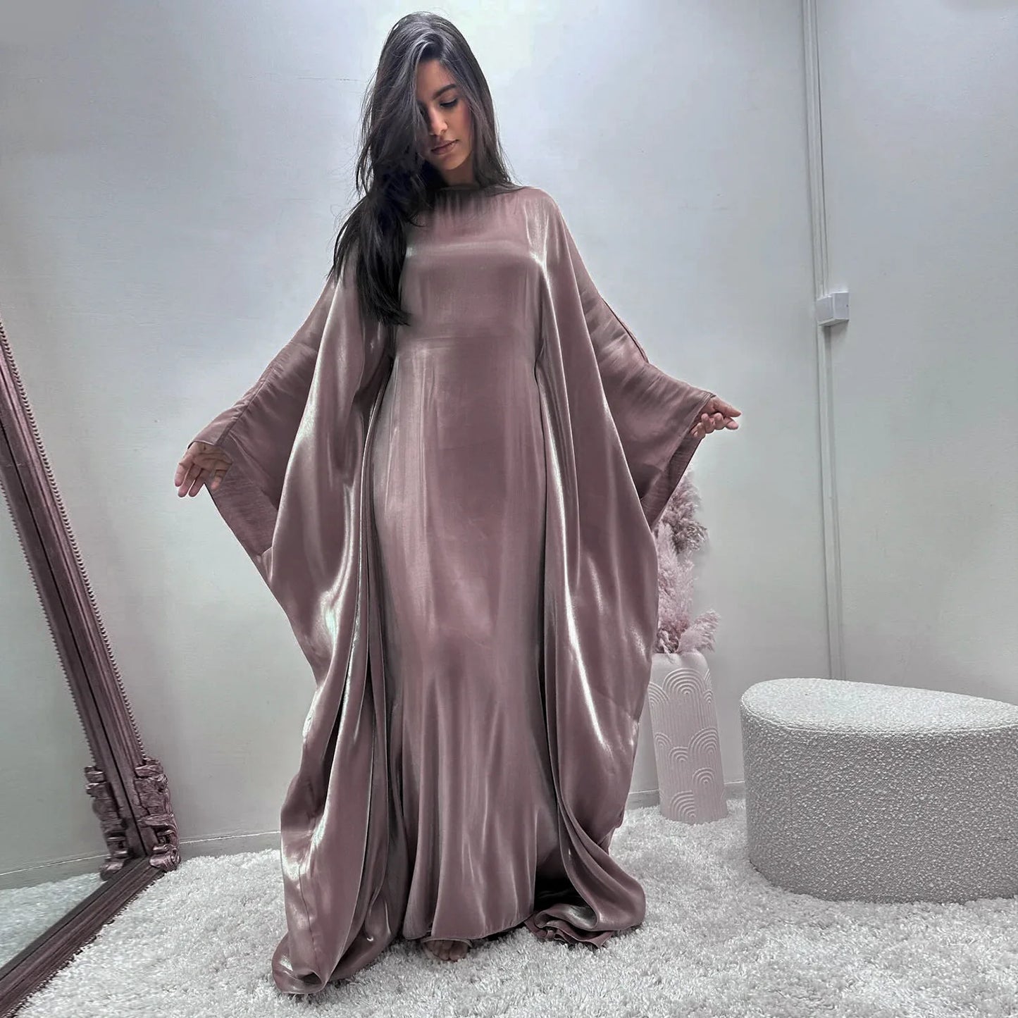 20 Colors Summer Butterfly Batwing Satin Shiny Abaya Dubai Luxury Islam Muslim Maxi Kaftan Dress Kebaya AbayasWomen Vestidos