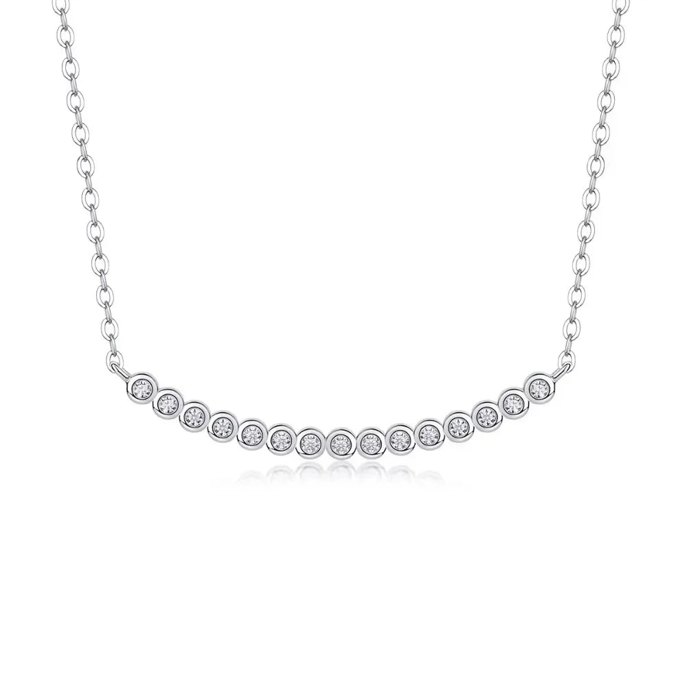 Full Moissanite Necklace Smile Pendant 925 Sterling Silver Chain 1.5mm Lab Diamond Necklace for Women Sparkling Choker Jewelry