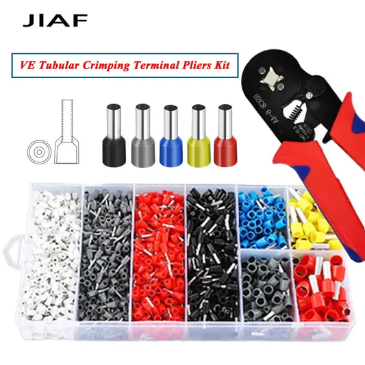 VE Tubular Crimping Terminal Ferrule Kit with 800-1900PCS HSC8 6-4A 0.25-10mm² Pliers Mini Wire Ferrule Fixture Kit