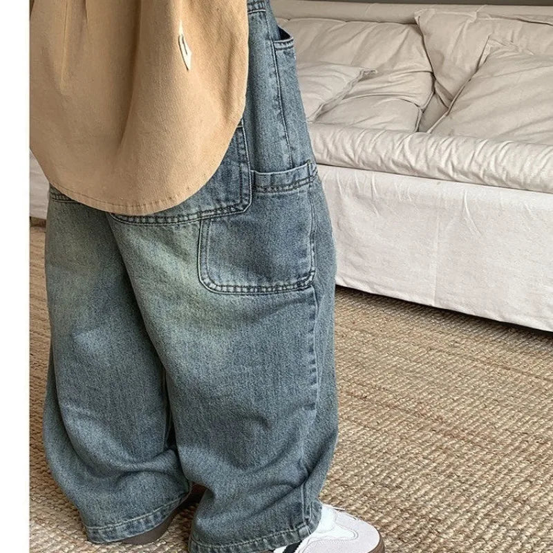 2-10Y Kids Jeans 2025 Trendy Cool Street Pants Children's Spring Autumn Kid's Denim Trousers New Boys Girls Wide Leg Loose Pants
