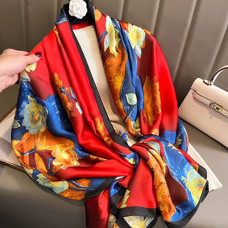 Spring Scarf Women's Luxury Design Polyester Material Smooth Scarf Soft Shawl Beach