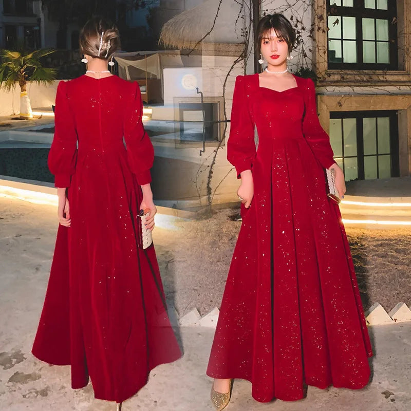Red Elegant Fish Tail Dress 2025 Performance Host Bridesmaid Group Graduation Ceremony Ball Gown for Sisters