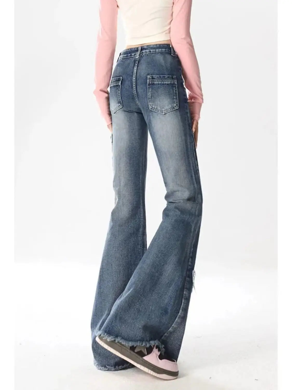 Y2k Butterfly Embroidery Blue Flare Jeans women Low Waist Vintage 90s Aesthetic Denim Trousers Harajuku 2000s Trashy Pants