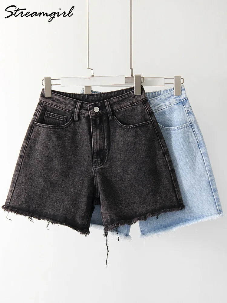 Blue Denim Shorts Women Jeans Long High Waist Loose Bermuda Shorts Woman Black Jean Straight Shorts For Women Summer 2024