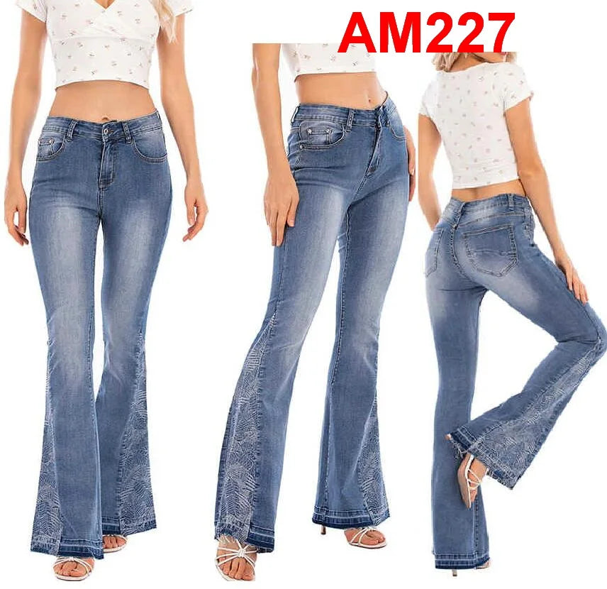 Women's Jeans Embroidered Flower Flared Denim Pants Multiple Styles Flared Jeans For Choose