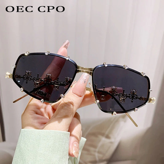 Diamonds Square Fashion Sunglasses Women 2024 Vintage Shades UV400 Luxury Rhinestones Sun Glasses Female Punk Big Men Eyewear