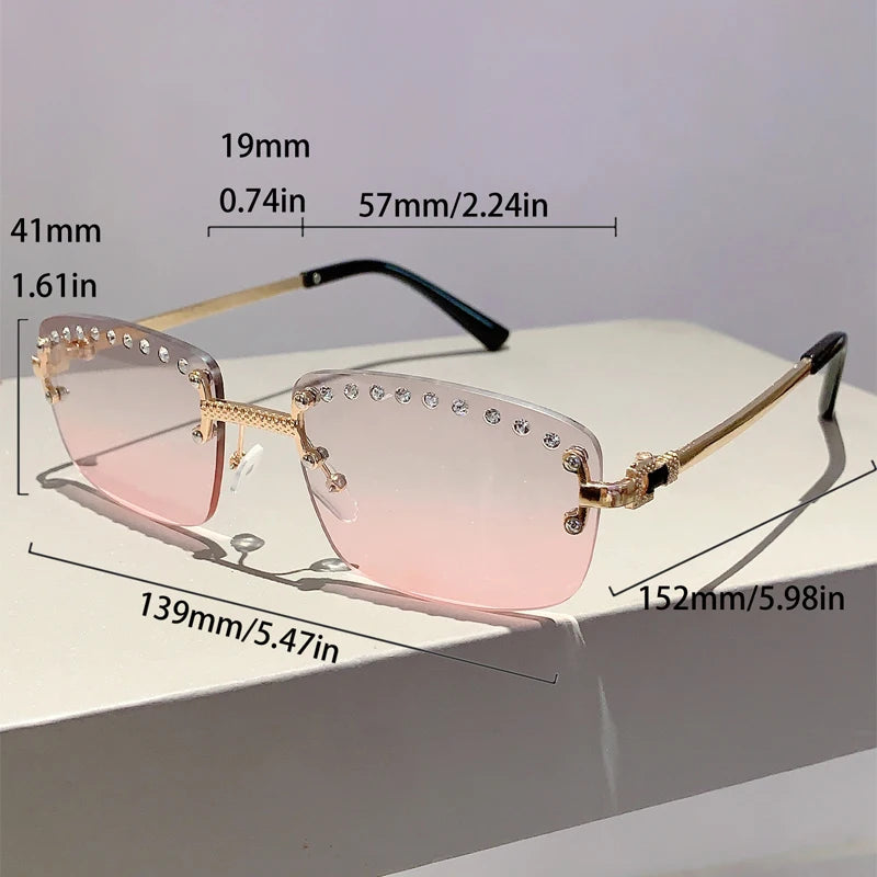 KAMMPT Rimless Sunglasses with Rhinestones 2024 New Fashion Gradient Ocean Lenses Eyewear Trendy Vintage Luxury Rectangle Shades