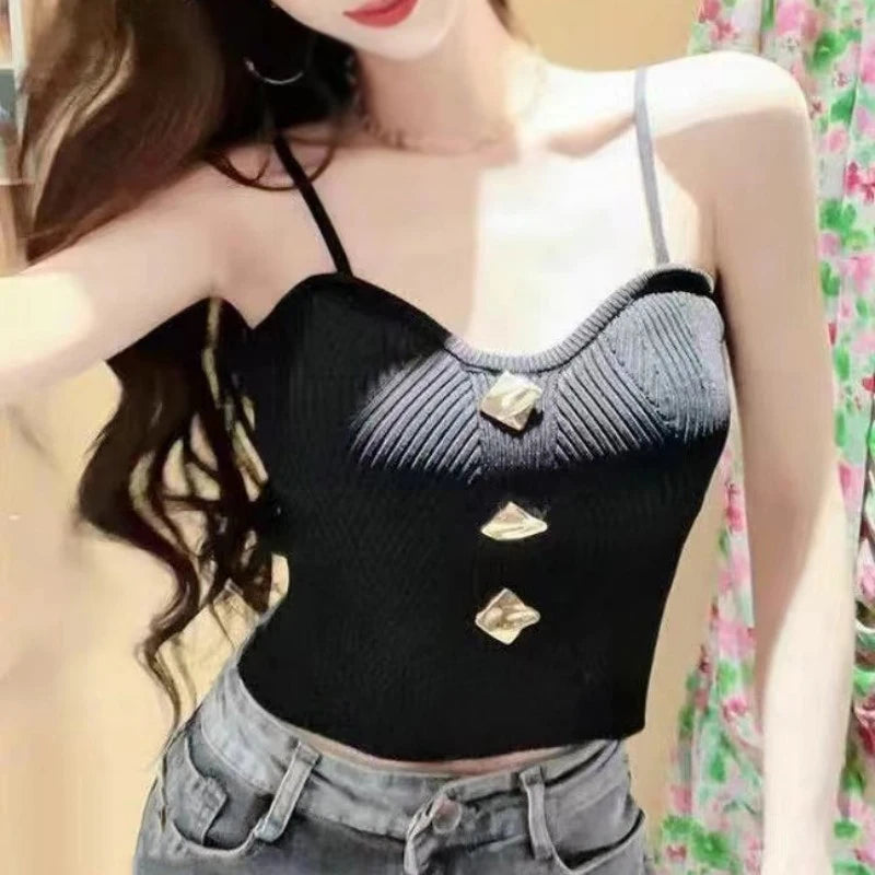 Women Summer High-end Small Fragrant Style Knitted Tube Top Camisole With New Style Outer Sleeveless Short Top With Beautiful Ba