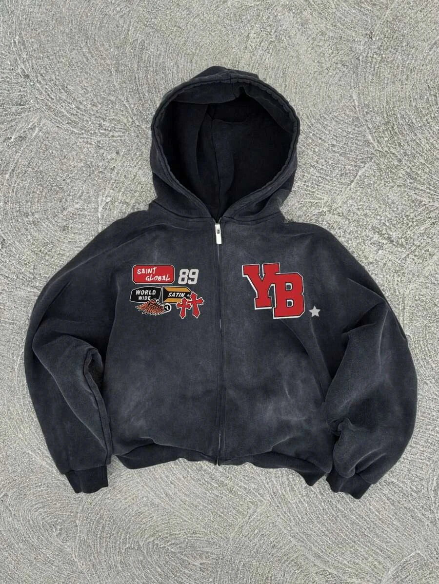 Y2K retro hip-hop trend pattern print men clothing streetwear hoodie fall winter Harajuku jacket gothic casual zip up hoodies