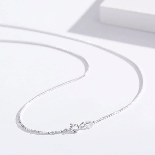 35cm-80cm 1mm Thin Pure Solid 925 Sterling Silver Box Chain Necklace Women Men Girls Jewelry Short to Long Kolye Collares