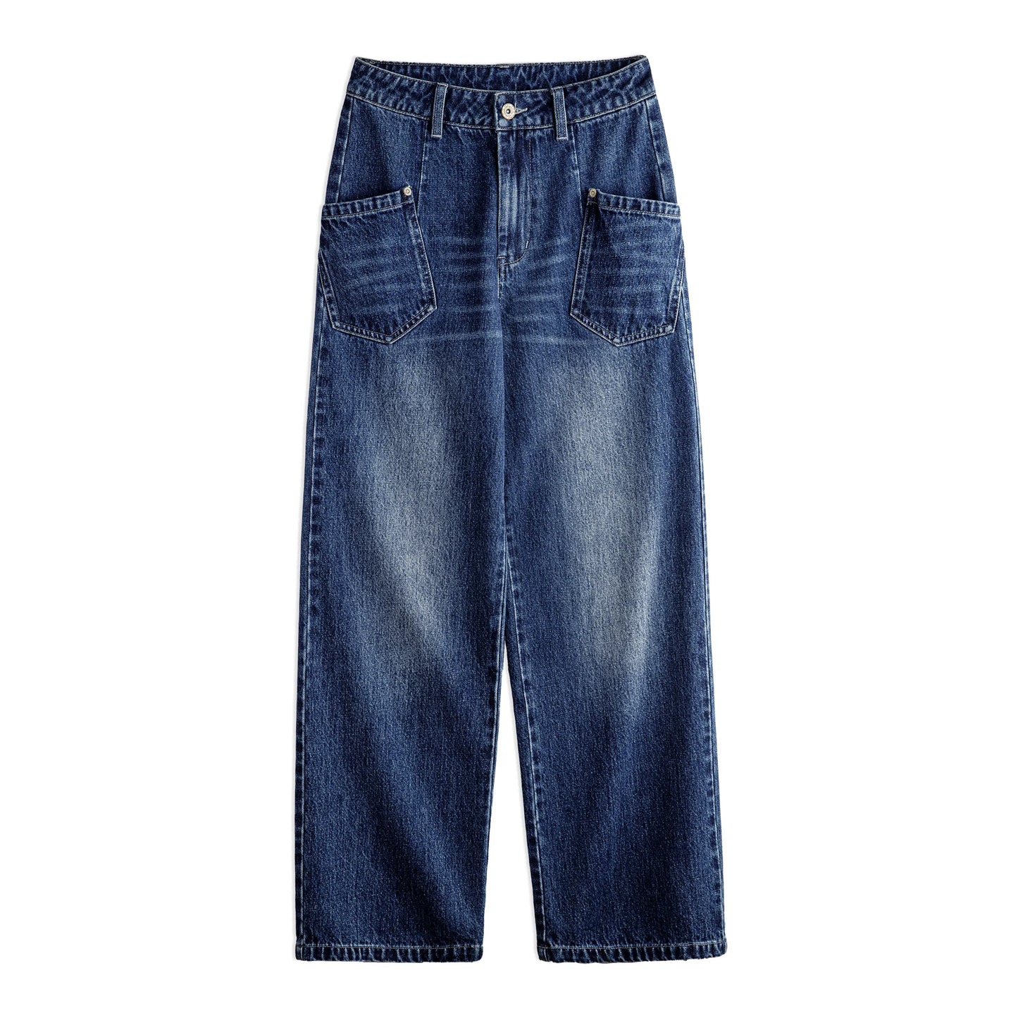 Maden Wide-Leg Jeans for Women 11.8OZ Washed Denim Multipocket Straight Pants Mid-waist Cotton Denim Jeans Streetwear Autumn