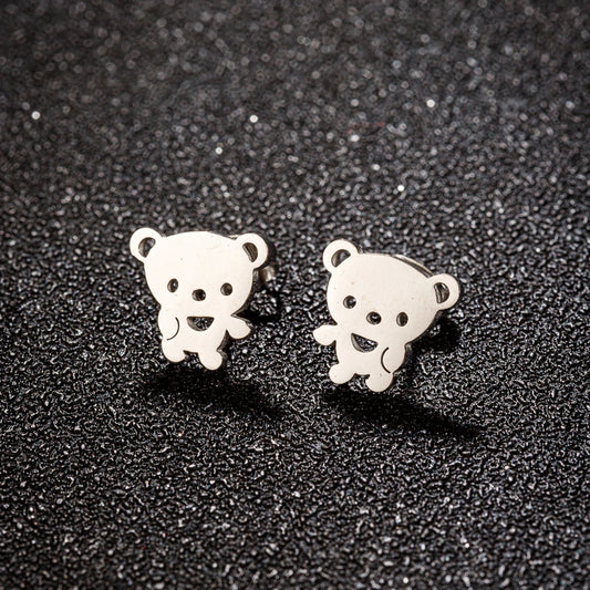 1 Pair Stainless Steel Animal Bear Small  Earrings  for Girls Sweet Girl Women's Daily Earrings