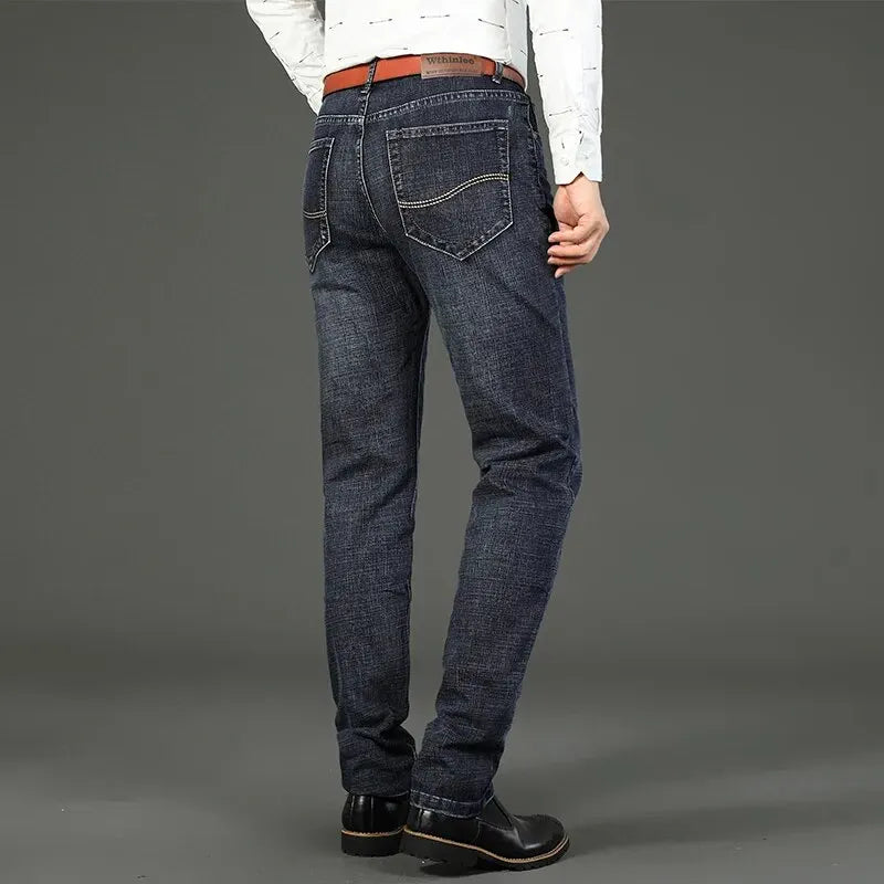 Wthinlee New Business Jeans bărbați Casual Straight Stretch Fashion Classic Blue Black Work Denim Pants masculin Brand Clothing
