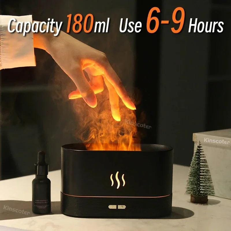 LED Lighting Ultrasonic Air Humidifier Colorful Flame Fragrance Essential Oil Lamp Perfume Simulation