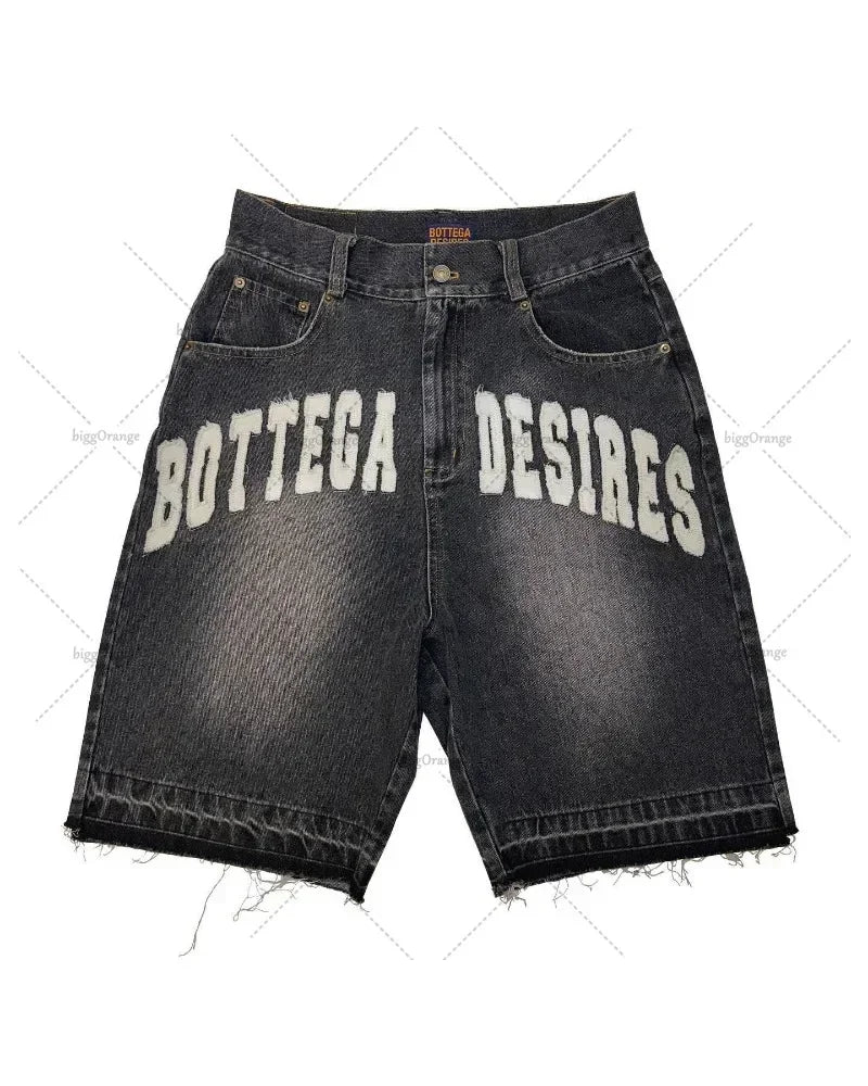 Y2k High Street Hip Hop Rock Fashion Shorts Men Skull Embroidered Oversized Denim Shorts High Waist Loose Casual Pants Women