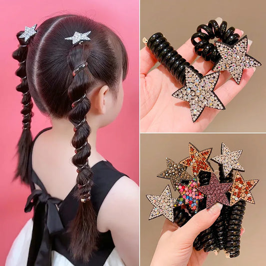 Cwllrn 1PC Rhinestone Star Hair Tie Ponytail High Elastic Durable Scrunchies Hair Bands For Girl Korean Hair Ropes Bands