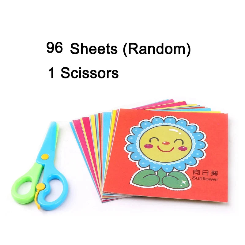 48/96pcs Children Paper Cuttings Toys Handmade DIY Material Puzzle Early Education Toy Art Supply Handicrafts with Scissors TMZ