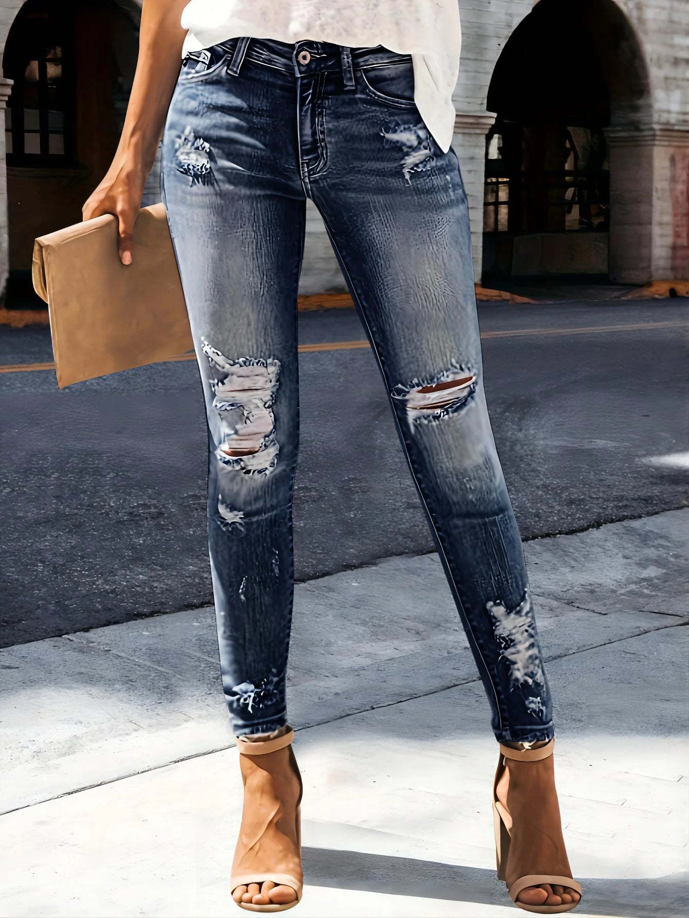 Women's jeans zhendian Collection high waist hip stretch slim fit all-matching nine-point jeans