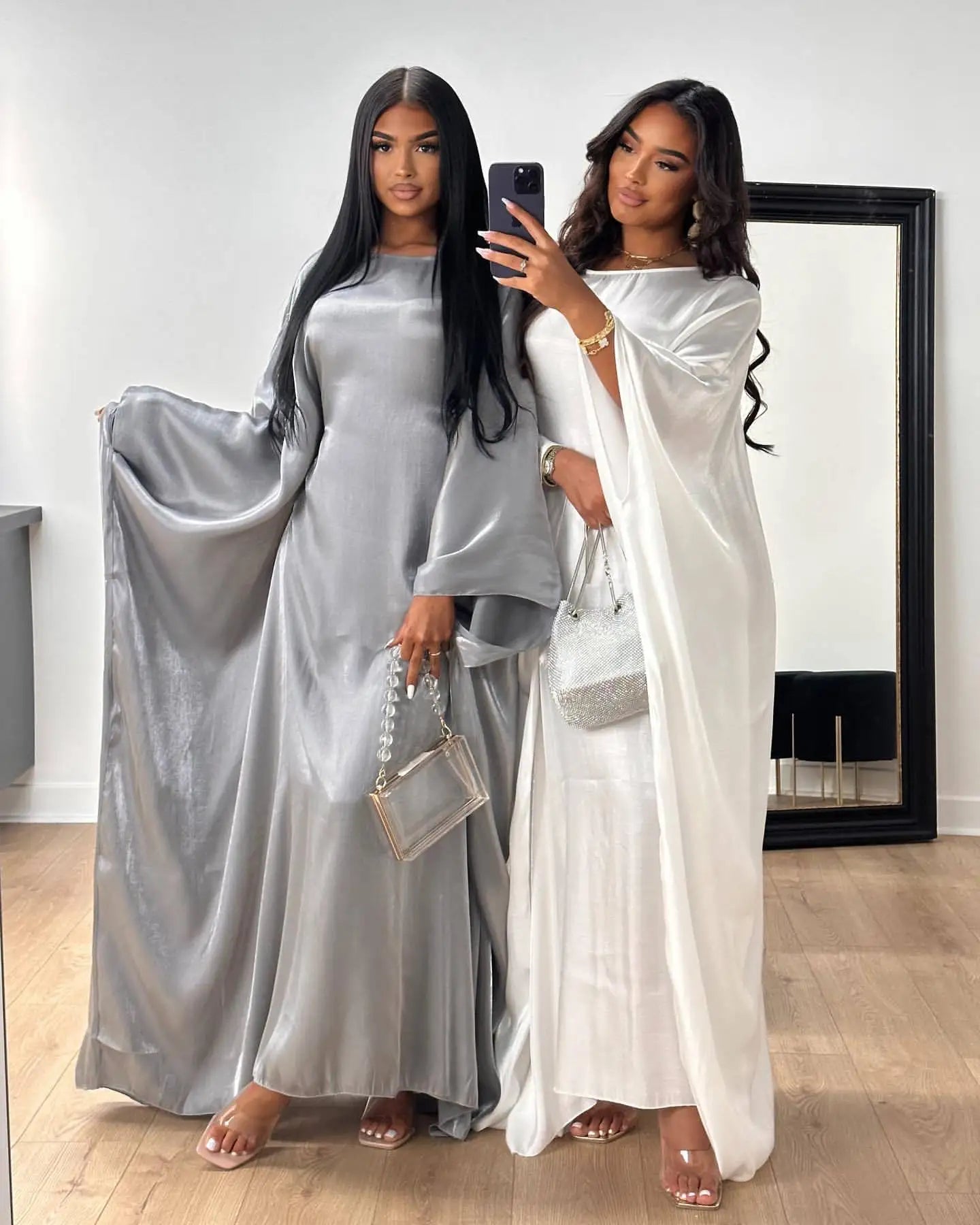 20 Colors Summer Butterfly Batwing Satin Shiny Abaya Dubai Luxury Islam Muslim Maxi Kaftan Dress Kebaya AbayasWomen Vestidos