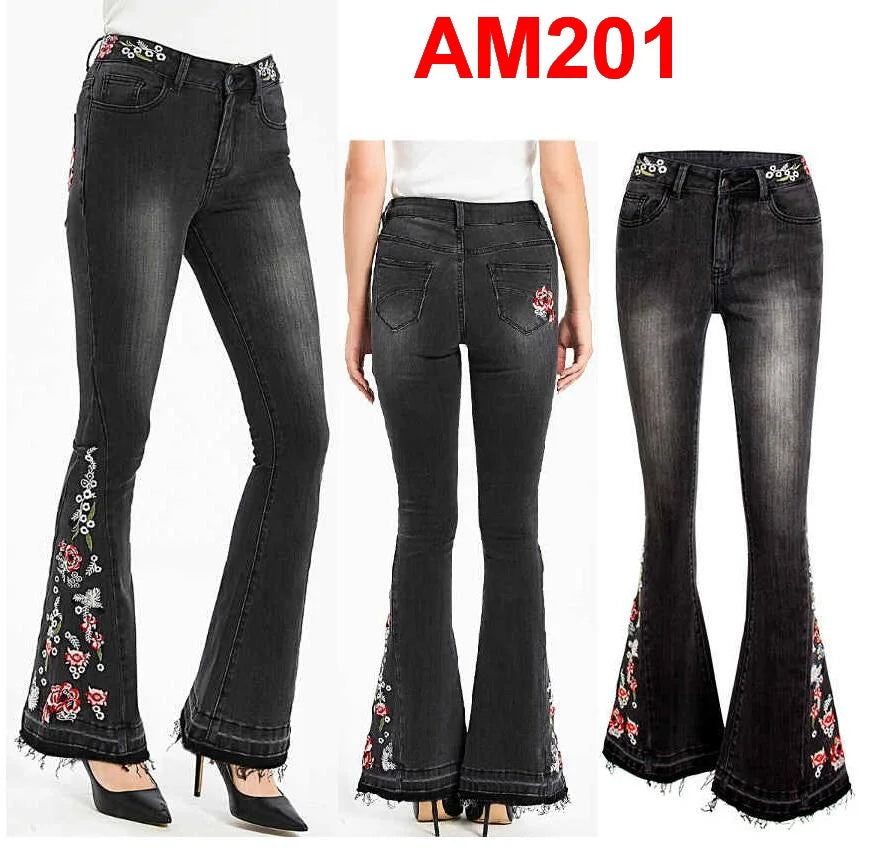 Women's Jeans Embroidered Flower Flared Denim Pants Multiple Styles Flared Jeans For Choose
