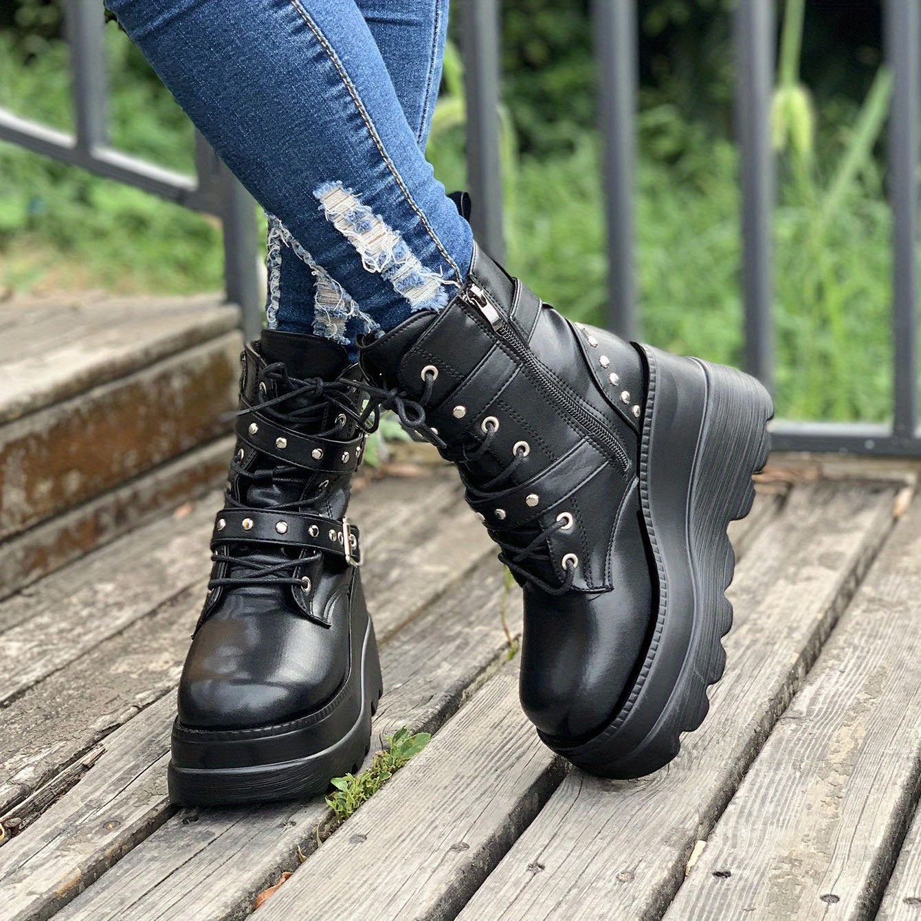 Women'S Solid Color Chelsea Booties, Cap Toe Block Heel High Ankle Boots, Synthetic Upper, Fabric Lining, PU Sole, Casual Lace-Up Footwear