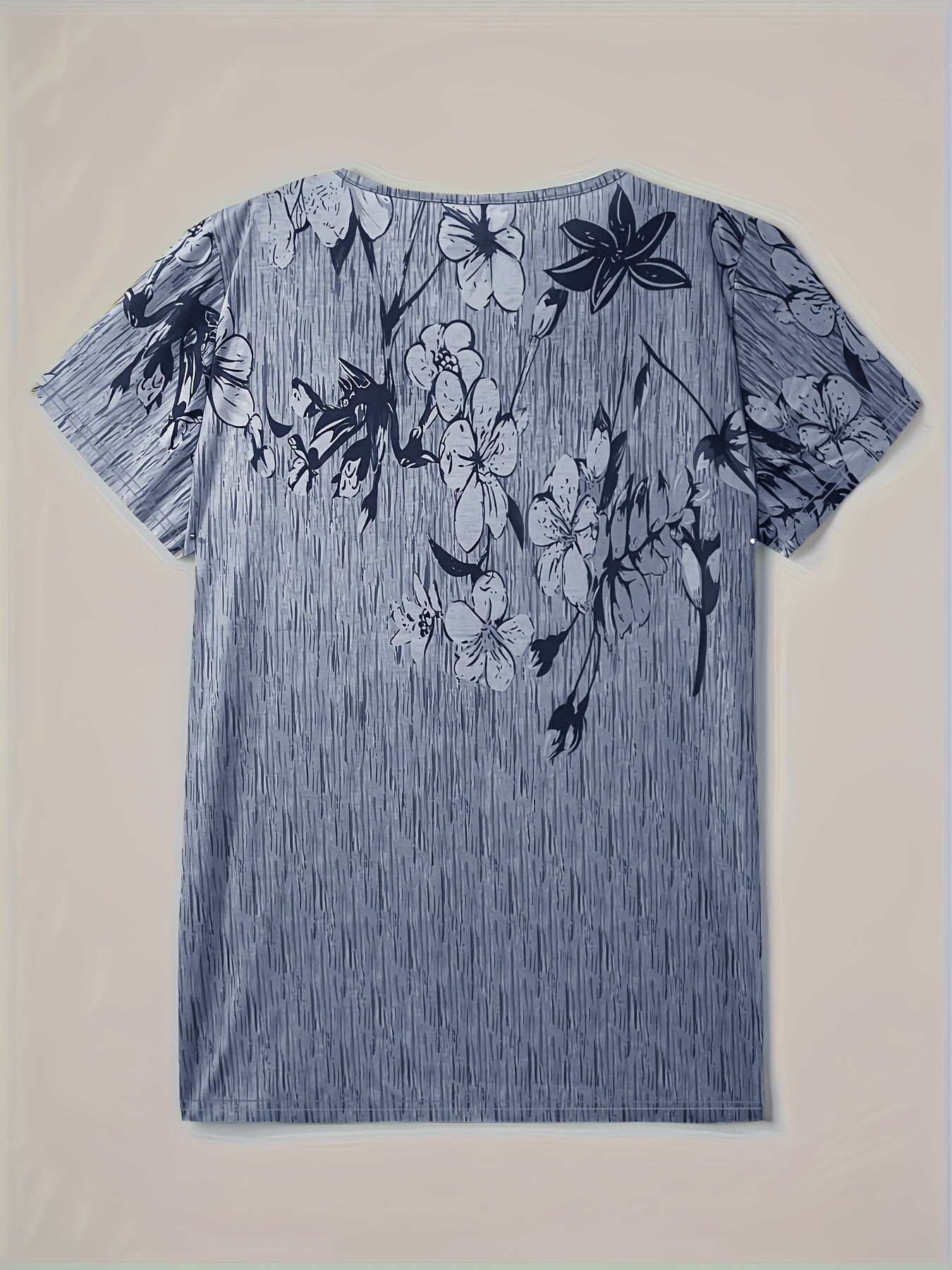 Floral Print Plus Size Short Sleeve Round Neck Henley T-shirt - Women's Casual Slight Stretch