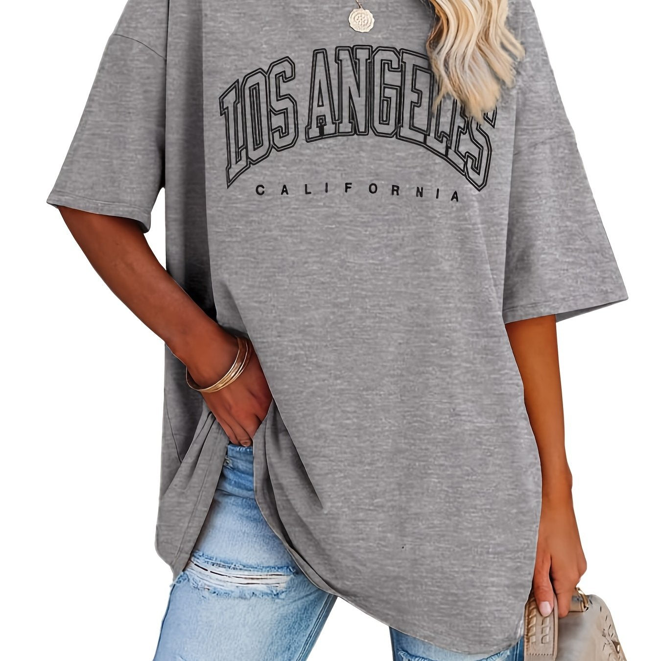 Oversized Letter Print T-Shirt, Crew Neck Short Sleeve T-Shirt, Casual Every Day Tops, Women's Clothing