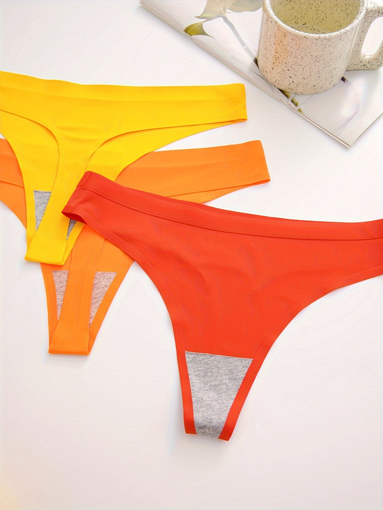 7 Pcs Women's Comfortable Thin Solid Thong Panties, Seamless Micro Elastic Panties, Women's Underwear & Lingerie