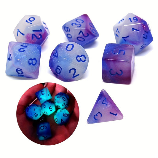 7pcs Limited Edition Luminous Polyhedral Dice Set - Fluorescent Role-Playing TRPG Dice with Storage Box - ABS Material, Perfect Gaming Gift for Tabletop Enthusiasts
