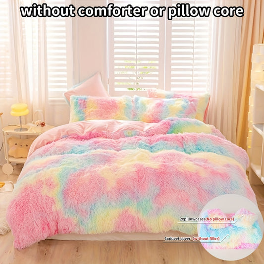 3pcs Y2K Tie Dye Plush Duvet Cover Set ( 1 Duvet Cover + 2 Pillowcase), Soft & Warm Bedding Set