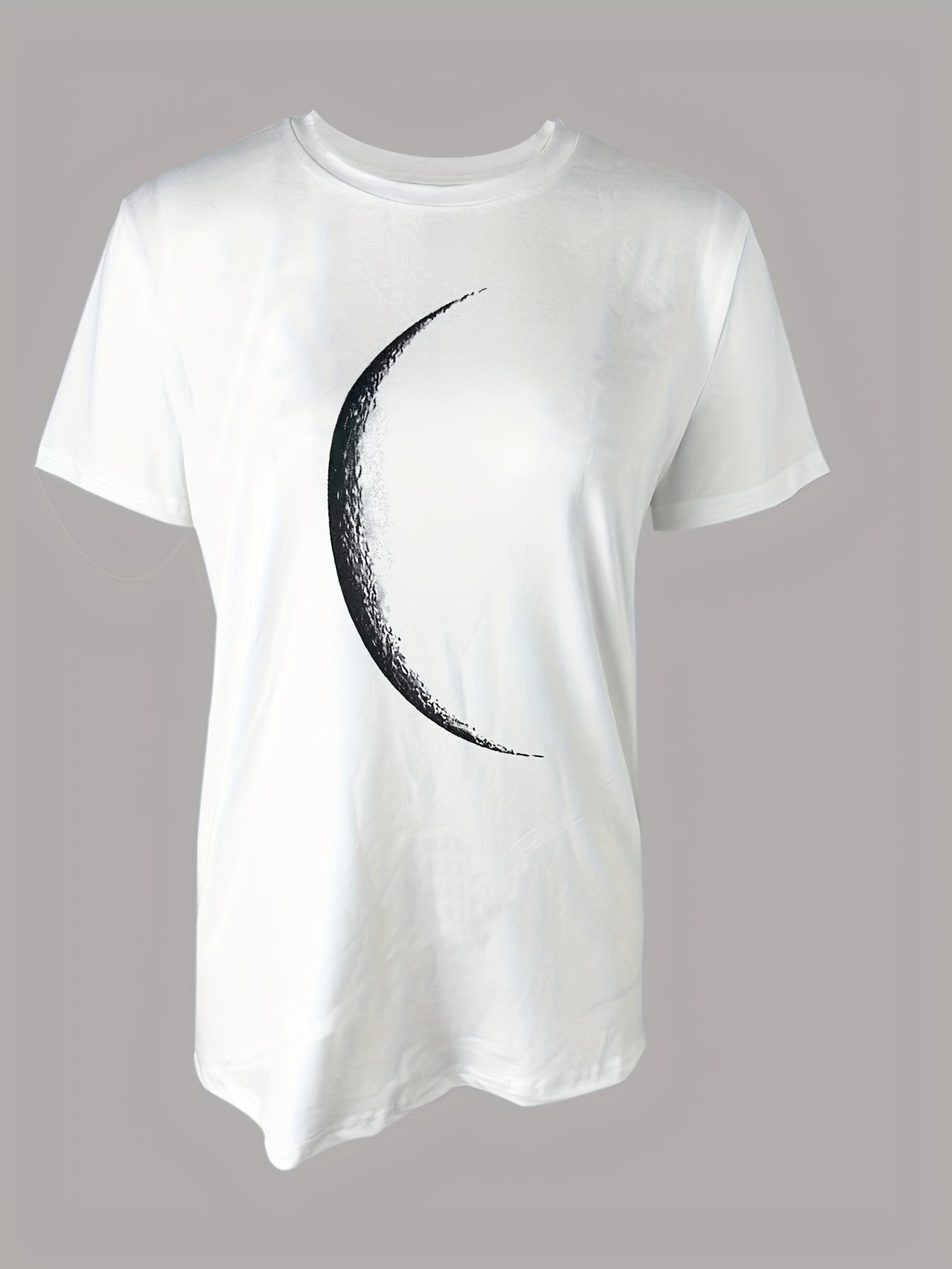 Moon Print Crew Neck T-Shirt, Casual Short Sleeve T-Shirt For Spring & Summer, Women's Clothing