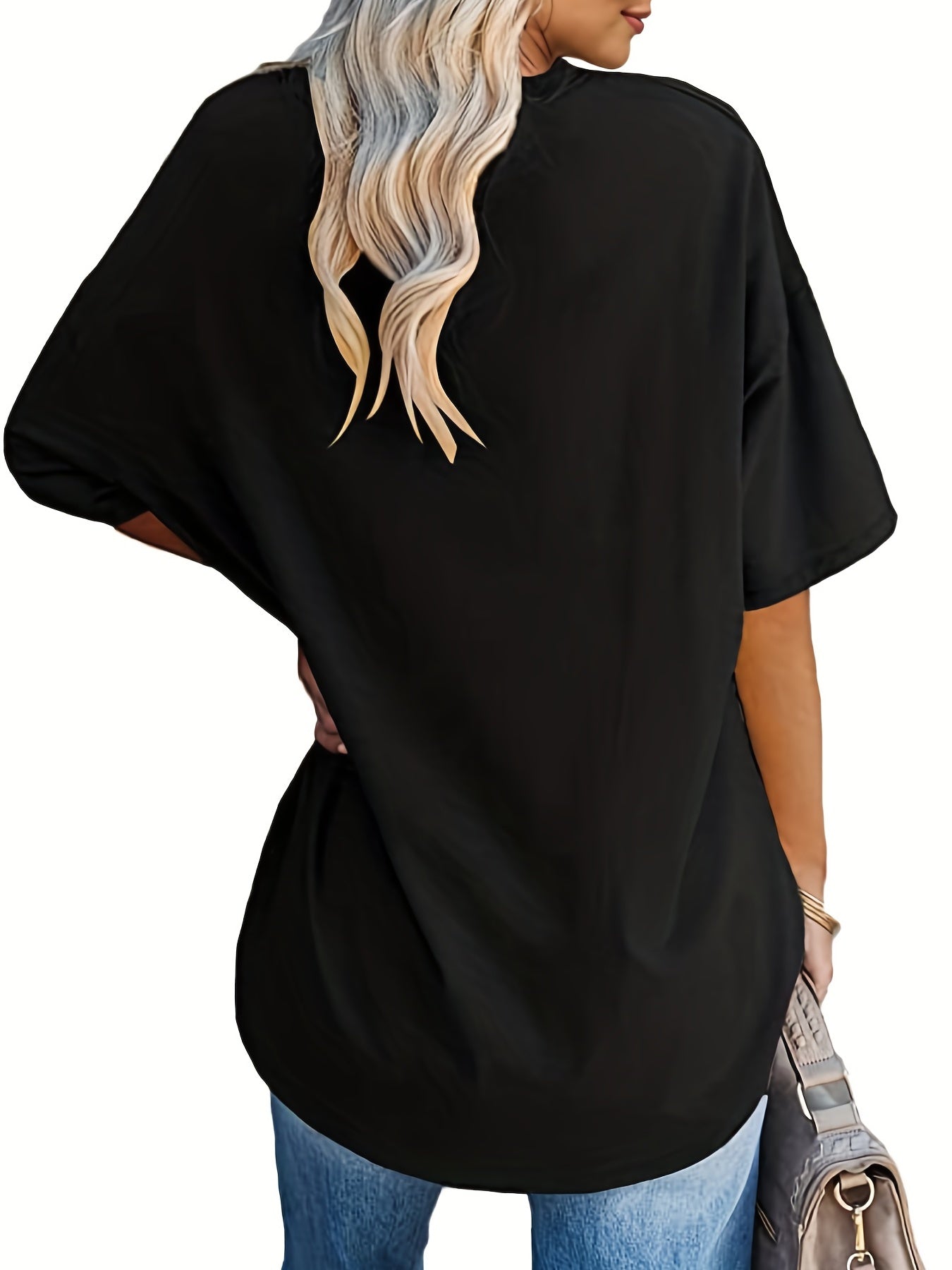 Oversized Letter Print T-Shirt, Crew Neck Short Sleeve T-Shirt, Casual Every Day Tops, Women's Clothing