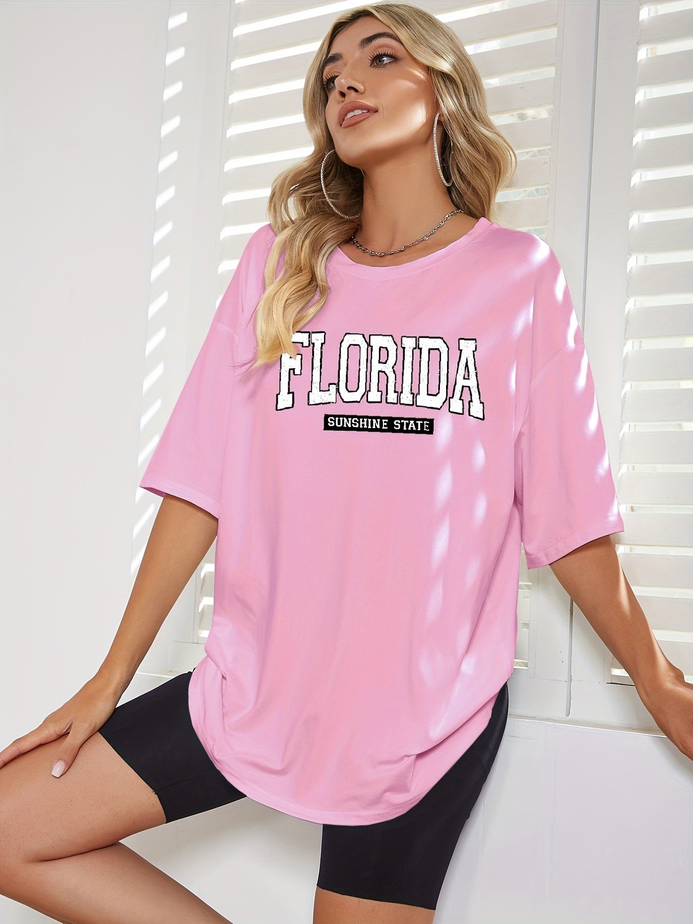 Letter Print Oversized T-shirt, Casual Crew Neck Short Sleeve Tee Shirt, Women's Clothing