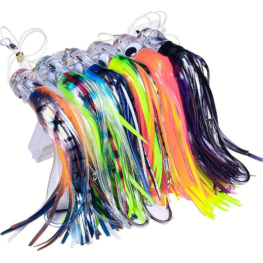 [Fast Sinking Octopus Lure] 1pc Fast Sinking Resin Head Octopus Soft Skirt Lure - Deep Sea Fishing Big Trolling Bait - 22cm/8.66in 100g/3.53oz for Tuna, Wahoo