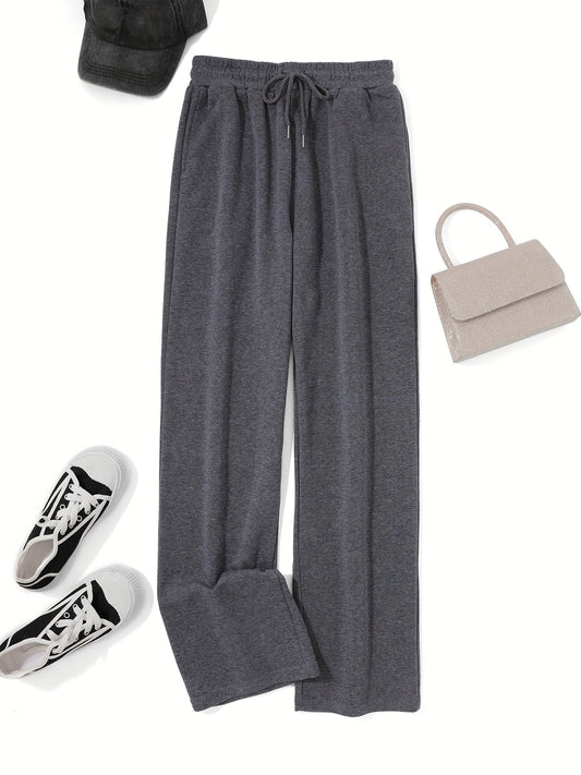 Women'S Cozy Gray Sweatpants with Elastic Waistband & Drawstring - Loose Fit, Long Length, Pockets, Casual Lounge Pants for Fall/Winter, Comfortable Clothing | Relaxed Fit Pants | Elastic Waistband Pants